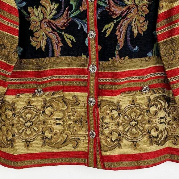 Vintage Womans Tapestry Jacket Button Down Bohemian Indie Floral Stripes - Picture 5 of 8